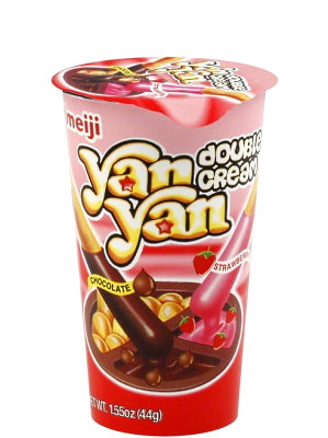 YAN YAN Chocolate & Strawberry Double Cream Dip Biscuit Snack - MEIJI