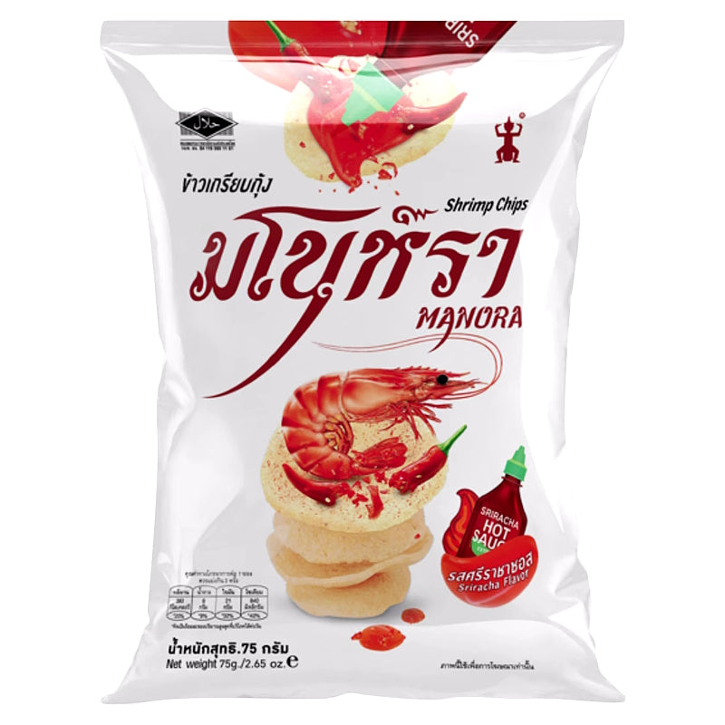 ข้าวเกรียบกุ้งพร้อมทาน รสซอสพริกศรีราชา ขนาด 75 กรัม – ตรามโนราห์ 0