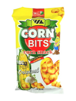 CORN BITS Corn Snack - ORIGINAL Super Garlic Flavour 100g - W.L.
