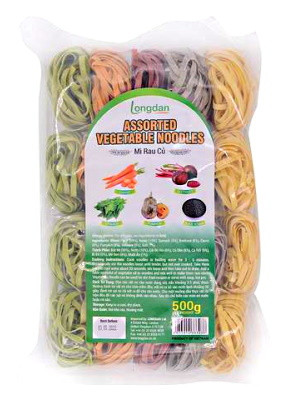 Assorted Vegetable (Carrot, Beetroot, Spinach, Pumpkin, Black Sesame) Noodles 500g - LONGDAN